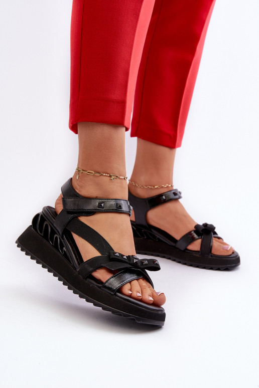 Sandalias de mujer con cintas D&A CR956 de color negro