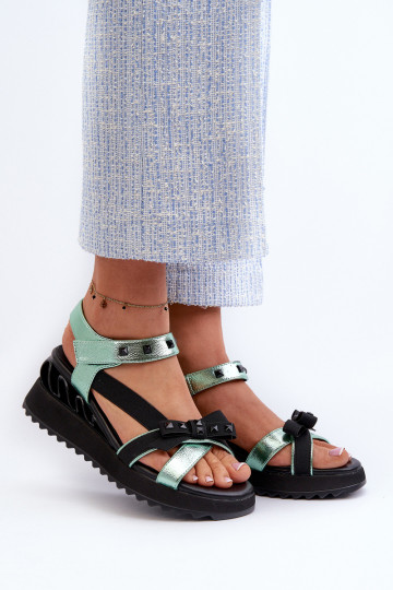 Sandalias de mujer con lazos D&A CR956 verdes 2
