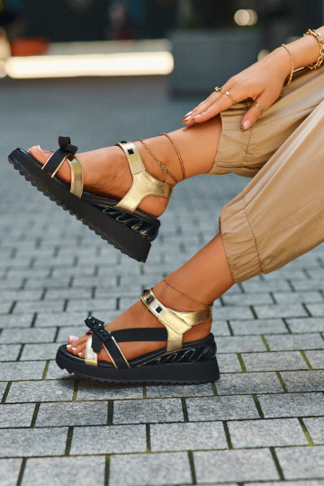 Sandalias de mujer con cintas D&A CR956 color dorado