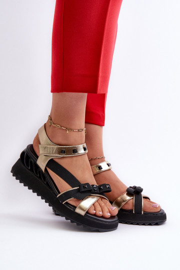 Sandalias de mujer con cintas D&A CR956 color dorado 2