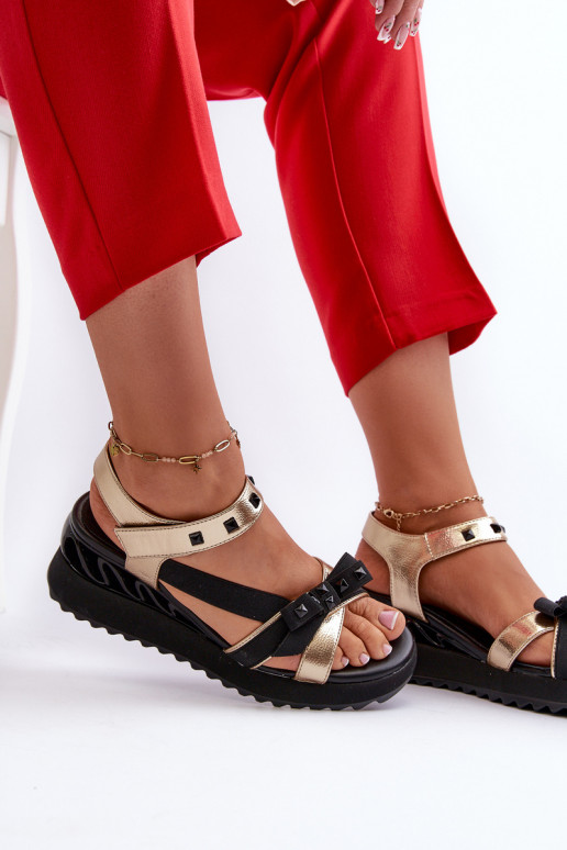 Sandalias de mujer con cintas D&A CR956 color dorado