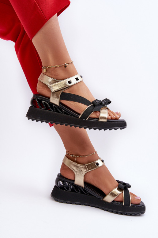 Sandalias de mujer con cintas D&A CR956 color dorado