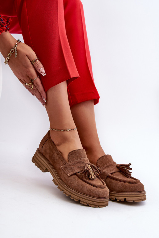 Zazoo 3469 Mocasines de ante Femenino con flecos color marrón