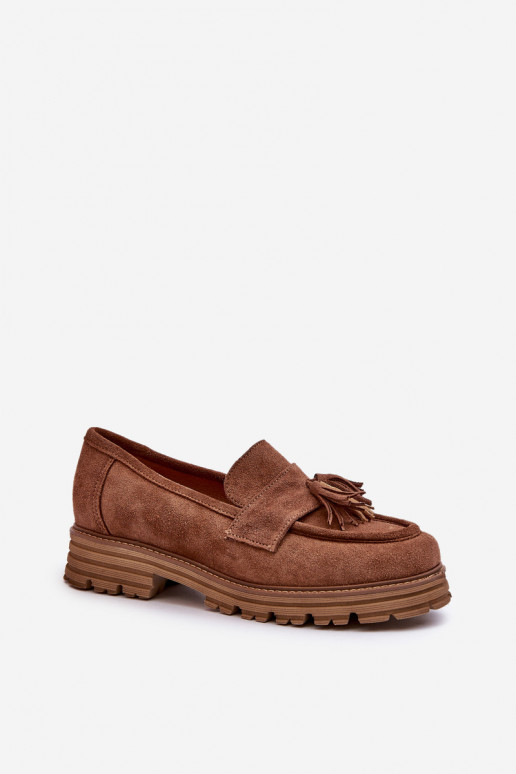 Zazoo 3469 Mocasines de ante Femenino con flecos color marrón