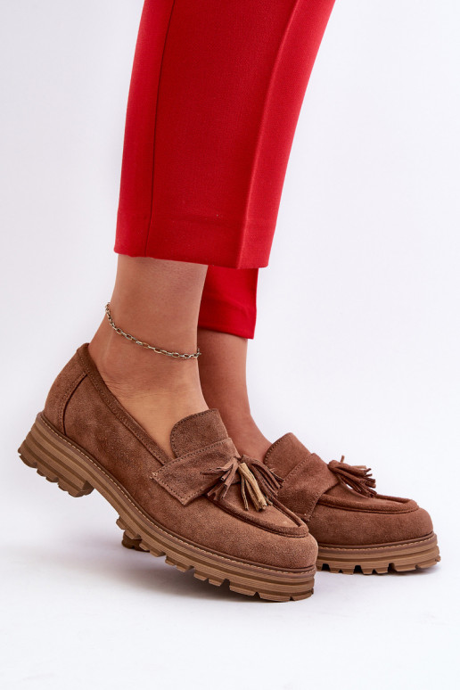 Zazoo 3469 Mocasines de ante Femenino con flecos color marrón