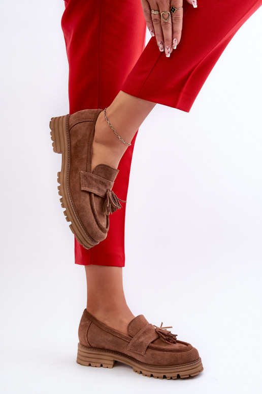 Zazoo 3469 Mocasines de ante Femenino con flecos color marrón