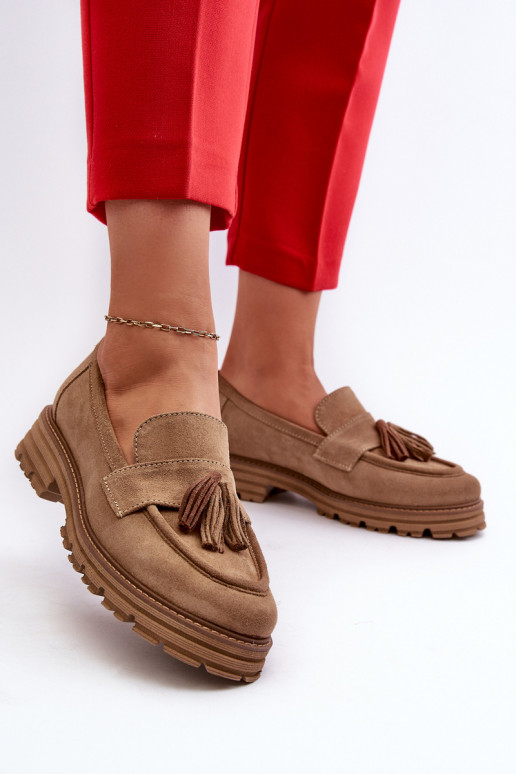 Zazoo 3469 Mocasines de ante Femenino con flecos beige Zazoo 3469 Mocasines de ante Femenino con flecos beige