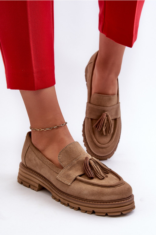 Zazoo 3469 Mocasines de ante Femenino con flecos beige Zazoo 3469 Mocasines de ante Femenino con flecos beige