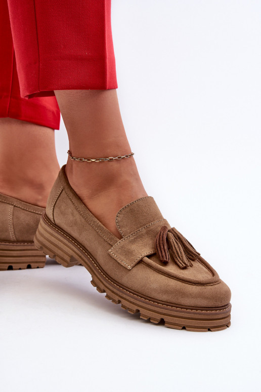 Zazoo 3469 Mocasines de ante Femenino con flecos beige Zazoo 3469 Mocasines de ante Femenino con flecos beige