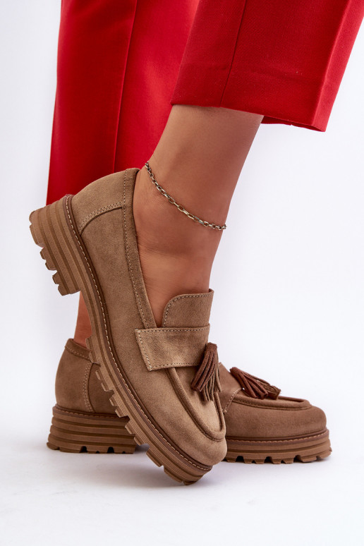 Zazoo 3469 Mocasines de ante Femenino con flecos beige Zazoo 3469 Mocasines de ante Femenino con flecos beige