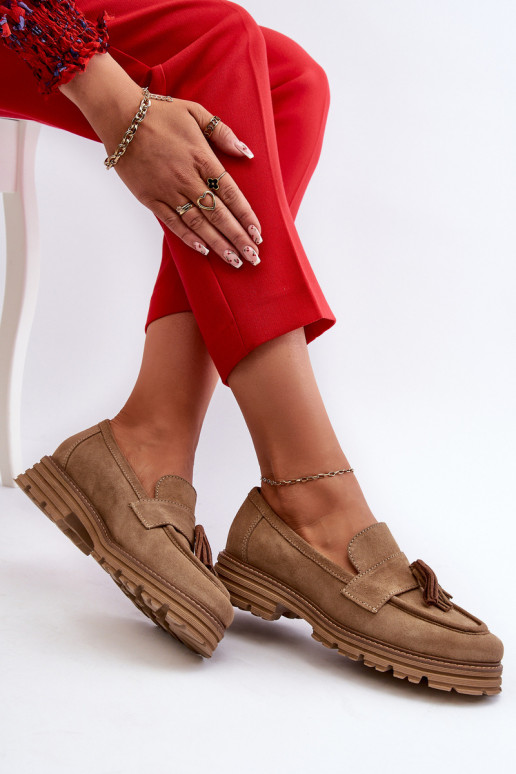 Zazoo 3469 Mocasines de ante Femenino con flecos beige Zazoo 3469 Mocasines de ante Femenino con flecos beige