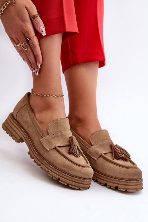 Zazoo 3469 Mocasines de ante Femenino con flecos beige Zazoo 3469 Mocasines de ante Femenino con flecos beige