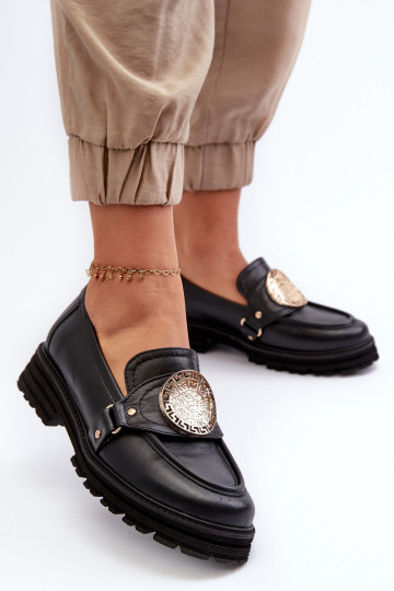 Mocasines de mujer de cuero natural Zazoo 3485 con detalles dorados