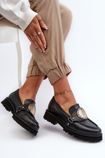 Mocasines de mujer de cuero natural Zazoo 3485 con detalles dorados 2