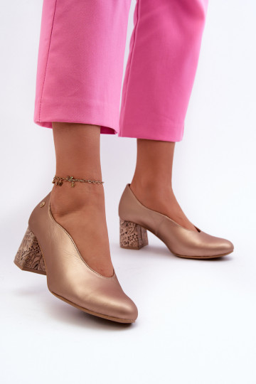 Estilo elegante Piel Zapatos con tacones Tiene queciejka 06422-25 color dorado