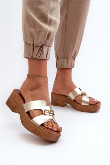 Zazoo 40412 Piel Estilo elegante zapatillas de mujer con adornos color dorado