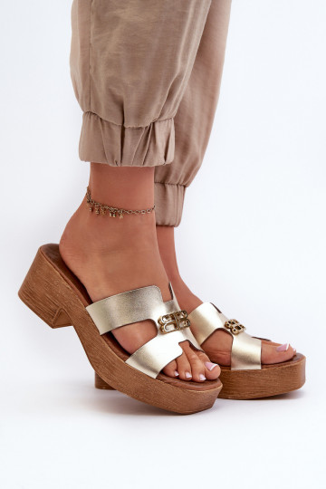 Zazoo 40412 Piel Estilo elegante zapatillas de mujer con adornos color dorado 2