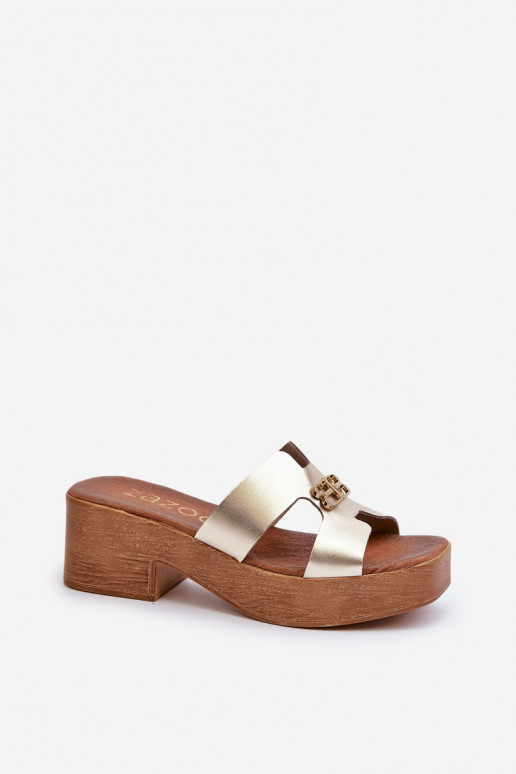 Zazoo 40412 Piel Estilo elegante zapatillas de mujer con adornos color dorado Zazoo 40412 Piel Estilo elegante zapatillas de mujer con adornos color dorado