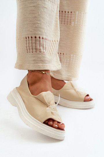Zazoo 2939 sandalias para mujeres con lazos color marfil
