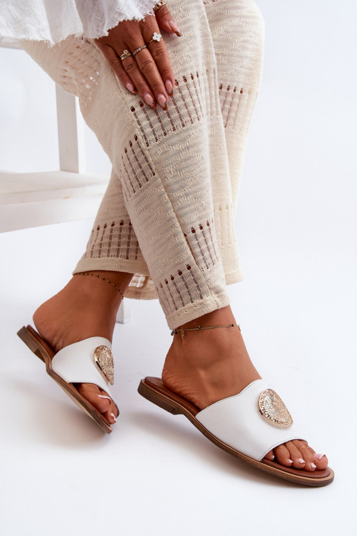 Zazoo 2938 Zapatillas de cuero con tacones anchos con adornos el color blanco Zazoo 2938 Zapatillas de cuero con tacones anchos con adornos el color blanco