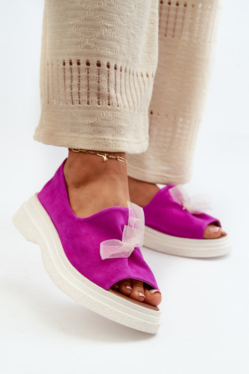 Zazoo 2939 sandalias de ante para mujeres con lazos color rosa