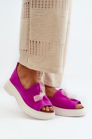 Zazoo 2939 sandalias de ante para mujeres con lazos color rosa 2