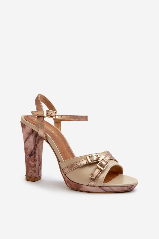 Piel Sandalias de tacón alto para mujer. Tiene queciejka 06564-22 beige-color dorado Piel Sandalias de tacón alto para mujer. Tiene queciejka 06564-22 beige-color dorado