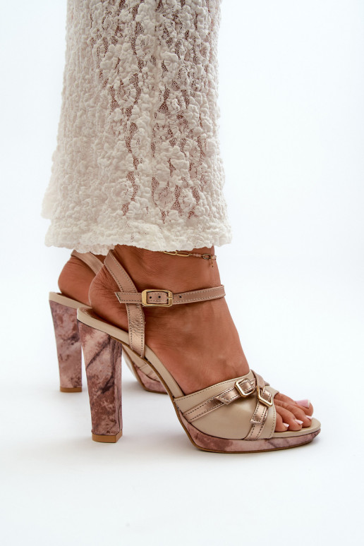 Piel Sandalias de tacón alto para mujer. Tiene queciejka 06564-22 beige-color dorado Piel Sandalias de tacón alto para mujer. Tiene queciejka 06564-22 beige-color dorado