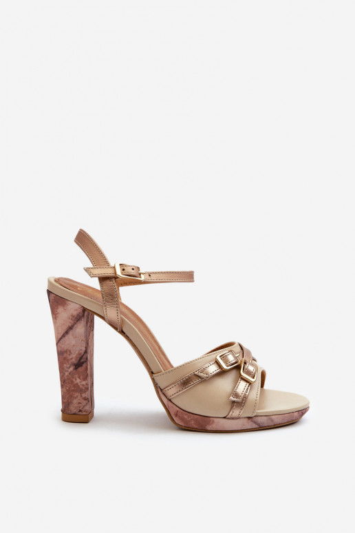 Piel Sandalias de tacón alto para mujer. Tiene queciejka 06564-22 beige-color dorado Piel Sandalias de tacón alto para mujer. Tiene queciejka 06564-22 beige-color dorado