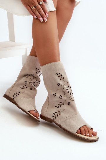 Zazoo 3437 Femenino Sandalias de ante con una bota Al castillo color marfil 2