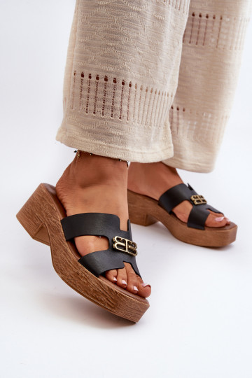 Zazoo 40412 Piel Estilo elegante zapatillas de mujer con detalles dorados de color negro