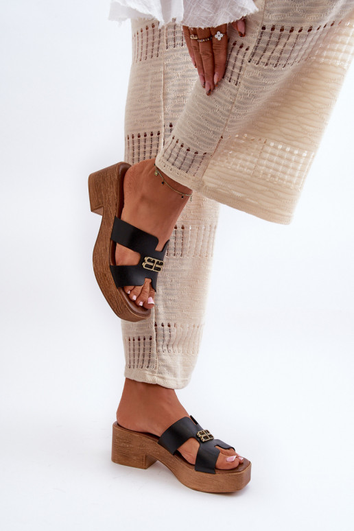 Zazoo 40412 Piel Estilo elegante zapatillas de mujer con detalles dorados de color negro Zazoo 40412 Piel Estilo elegante zapatillas de mujer con detalles dorados de color negro