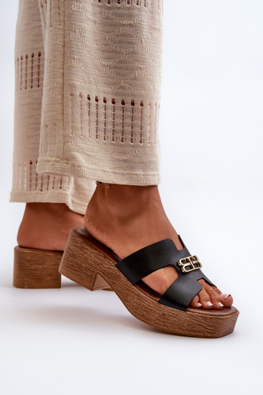 Zazoo 40412 Piel Estilo elegante zapatillas de mujer con detalles dorados de color negro Zazoo 40412 Piel Estilo elegante zapatillas de mujer con detalles dorados de color negro