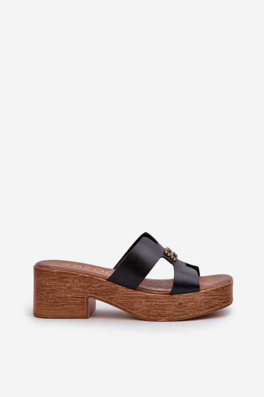 Zazoo 40412 Piel Estilo elegante zapatillas de mujer con detalles dorados de color negro Zazoo 40412 Piel Estilo elegante zapatillas de mujer con detalles dorados de color negro