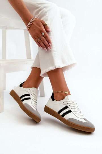 Zazoo N1068 zapatillas deportivas de cuero bajas para mujeres color blanco