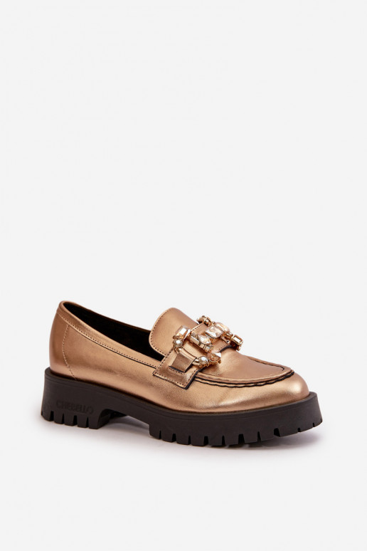 Femenino Piel Mocasines con adornos CheBello 4369 color dorado