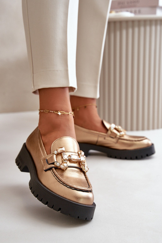 Femenino Piel Mocasines con adornos CheBello 4369 color dorado