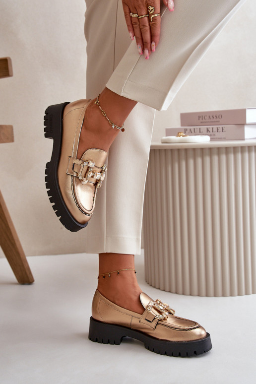 Femenino Piel Mocasines con adornos CheBello 4369 color dorado