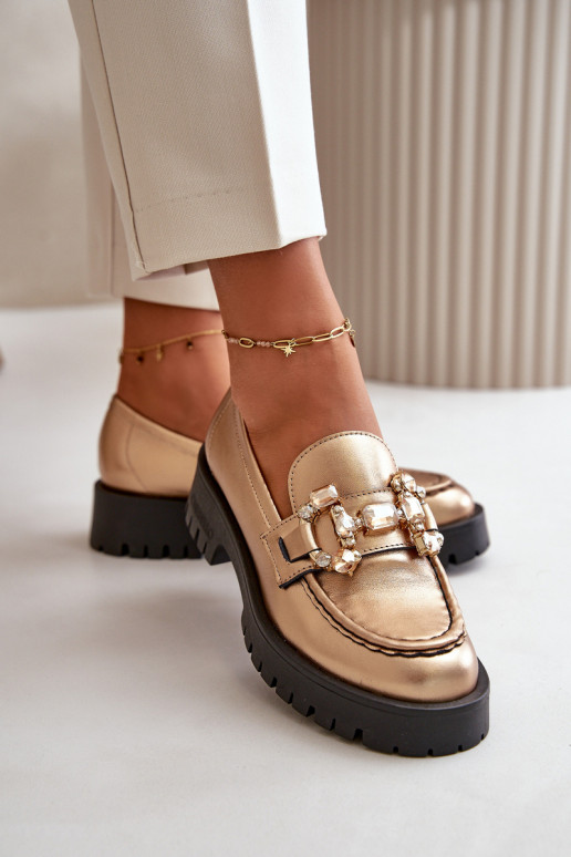 Femenino Piel Mocasines con adornos CheBello 4369 color dorado