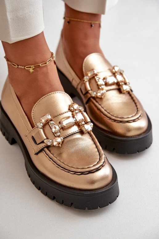 Femenino Piel Mocasines con adornos CheBello 4369 color dorado