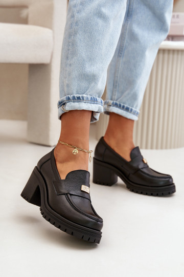 Zapatos para mujer de estilo elegante con tacones de cuero natural color negro Zazoo 20168