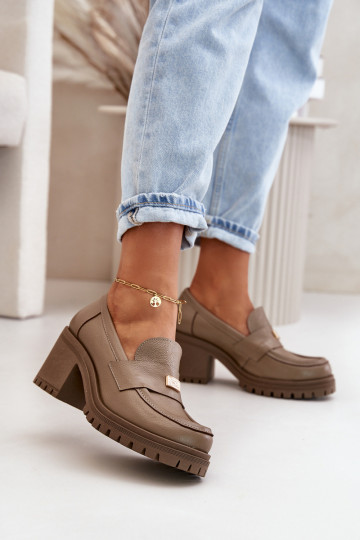Zapatos para mujer de estilo elegante con tacones de cuero natural color arena Zazoo 20168