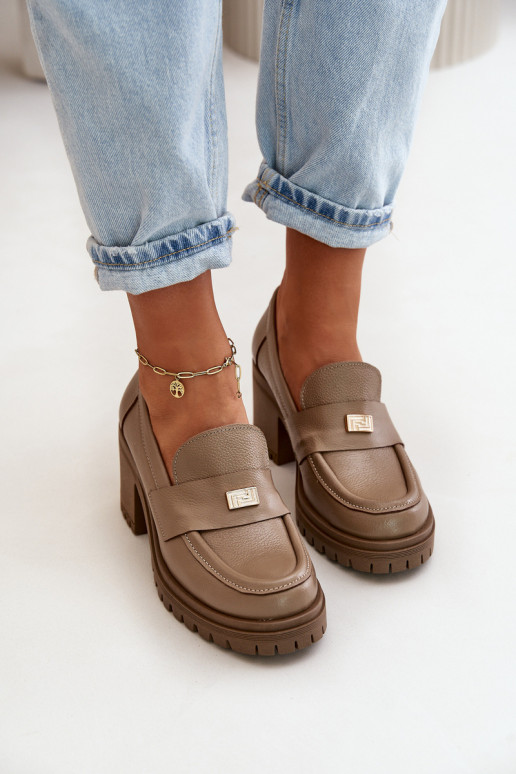 Zazoo 20168 Estilo elegante zapatos Femenino con tacones Cuero natural beige