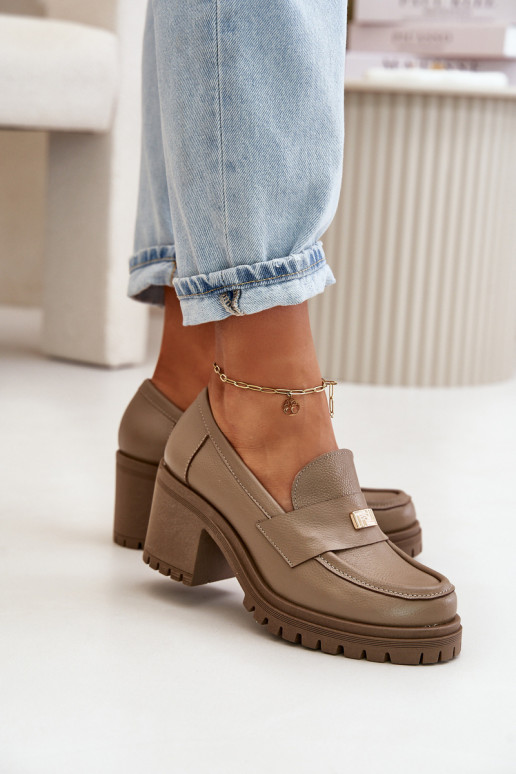 Zazoo 20168 Estilo elegante zapatos Femenino con tacones Cuero natural beige