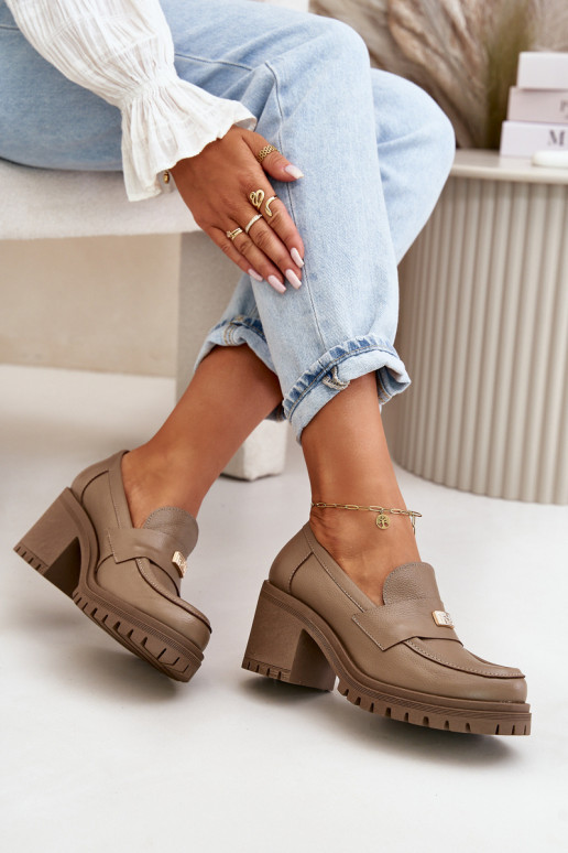 Zazoo 20168 Estilo elegante zapatos Femenino con tacones Cuero natural beige