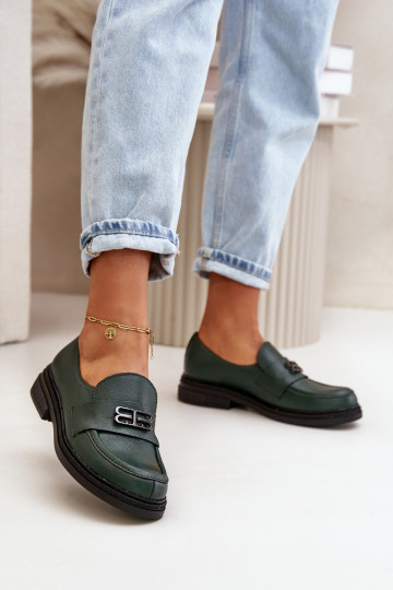 Zapatos de cuero de estilo elegante para mujer con tacones anchos color caqui Zazoo 20174