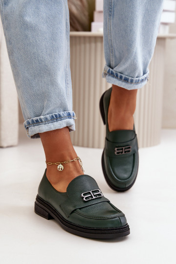 Zapatos de cuero de estilo elegante para mujer con tacones anchos color caqui Zazoo 20174 2