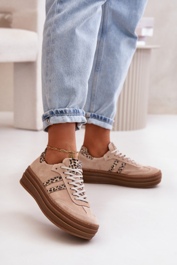 Zazoo N1068S4 Zapatos deportivos de gamuza modelo con una plataforma con estampados de piel de leopardo color rosa