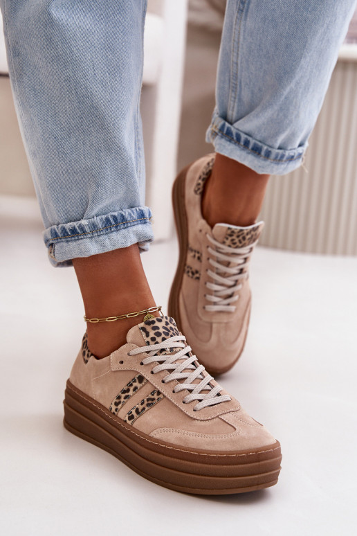 Zazoo N1068S4 Zapatos deportivos de gamuza modelo con una plataforma con estampados de piel de leopardo color rosa Zazoo N1068S4 Zapatos deportivos de gamuza modelo con una plataforma con estampados de piel de leopardo color rosa