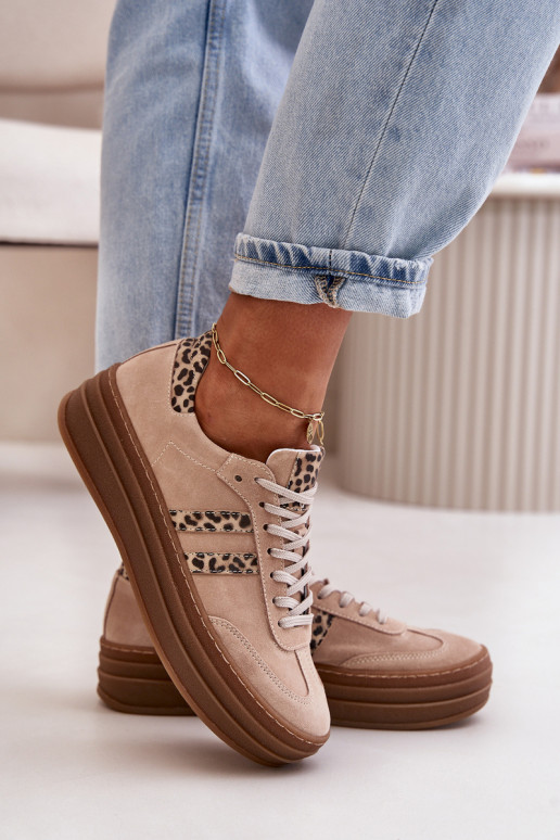 Zazoo N1068S4 Zapatos deportivos de gamuza modelo con una plataforma con estampados de piel de leopardo color rosa Zazoo N1068S4 Zapatos deportivos de gamuza modelo con una plataforma con estampados de piel de leopardo color rosa